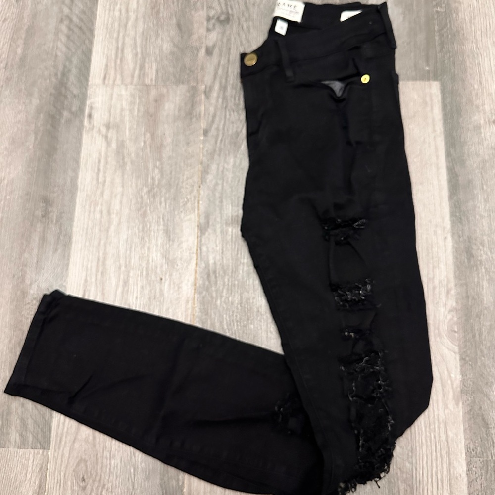 Frame Denim Black Distressed Skinny Jeans